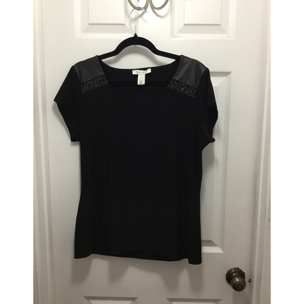 White House Black Market Cap Sleeve Black Top - Large